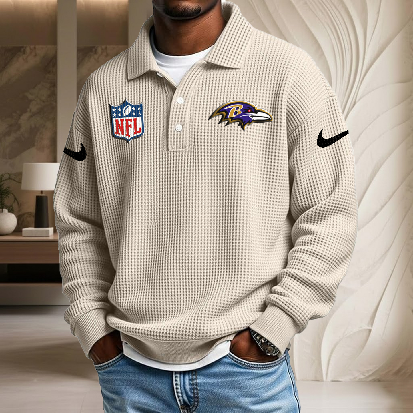 NFL x BAL Waffle Three Button Lapel Polo HLP HLPHUONG