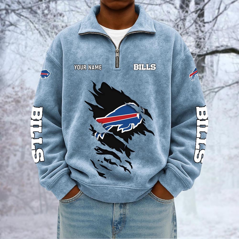 NFL x BUF Custom Name Half-zip Collar Suede Sweatshirt HLP HLPHUONG
