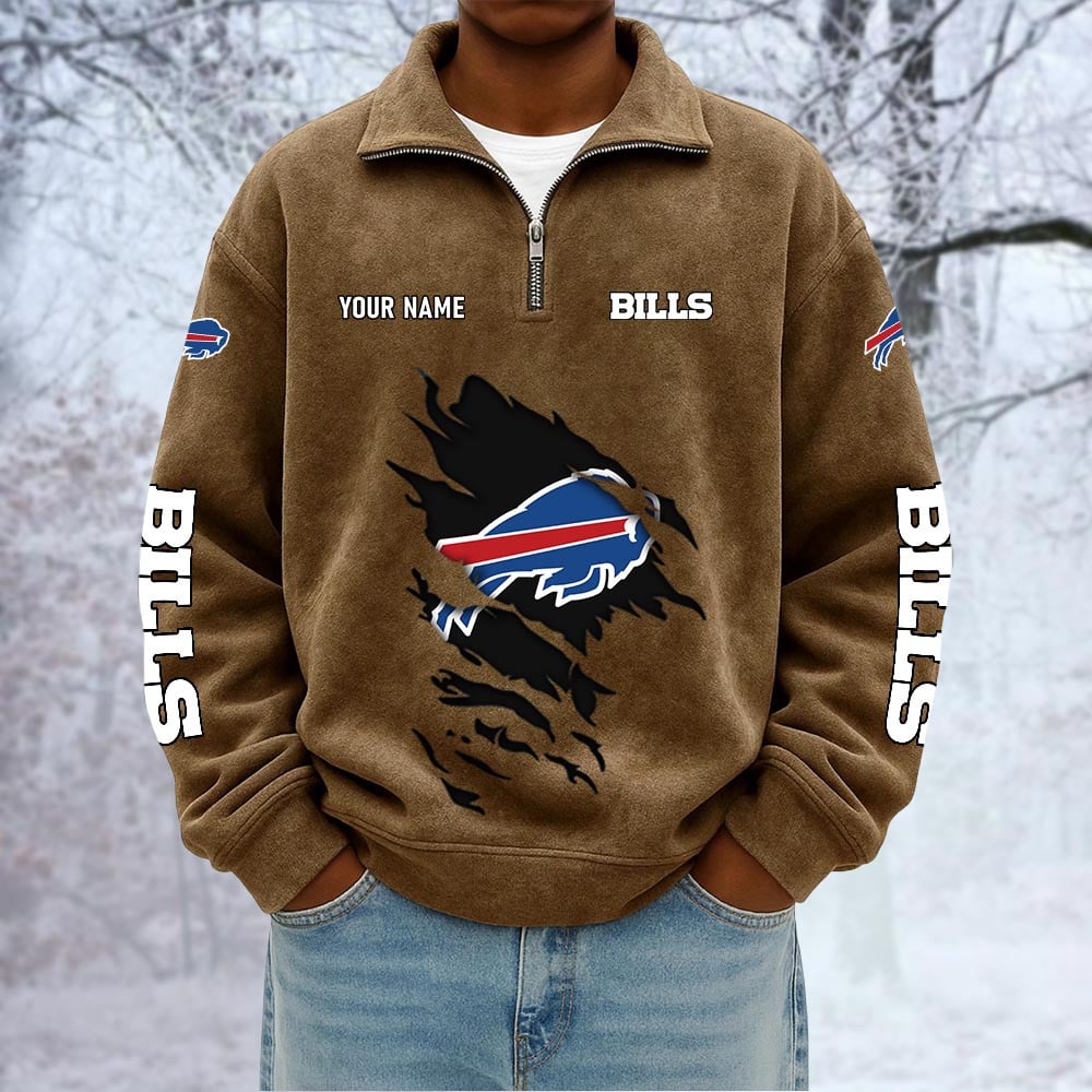 NFL x BUF Custom Name Half-zip Collar Suede Sweatshirt HLP HLPHUONG
