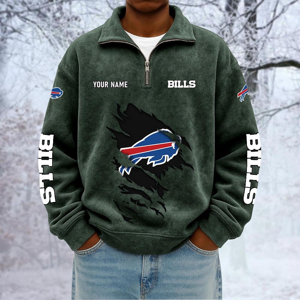 NFL x BUF Custom Name Half-zip Collar Suede Sweatshirt HLP HLPHUONG