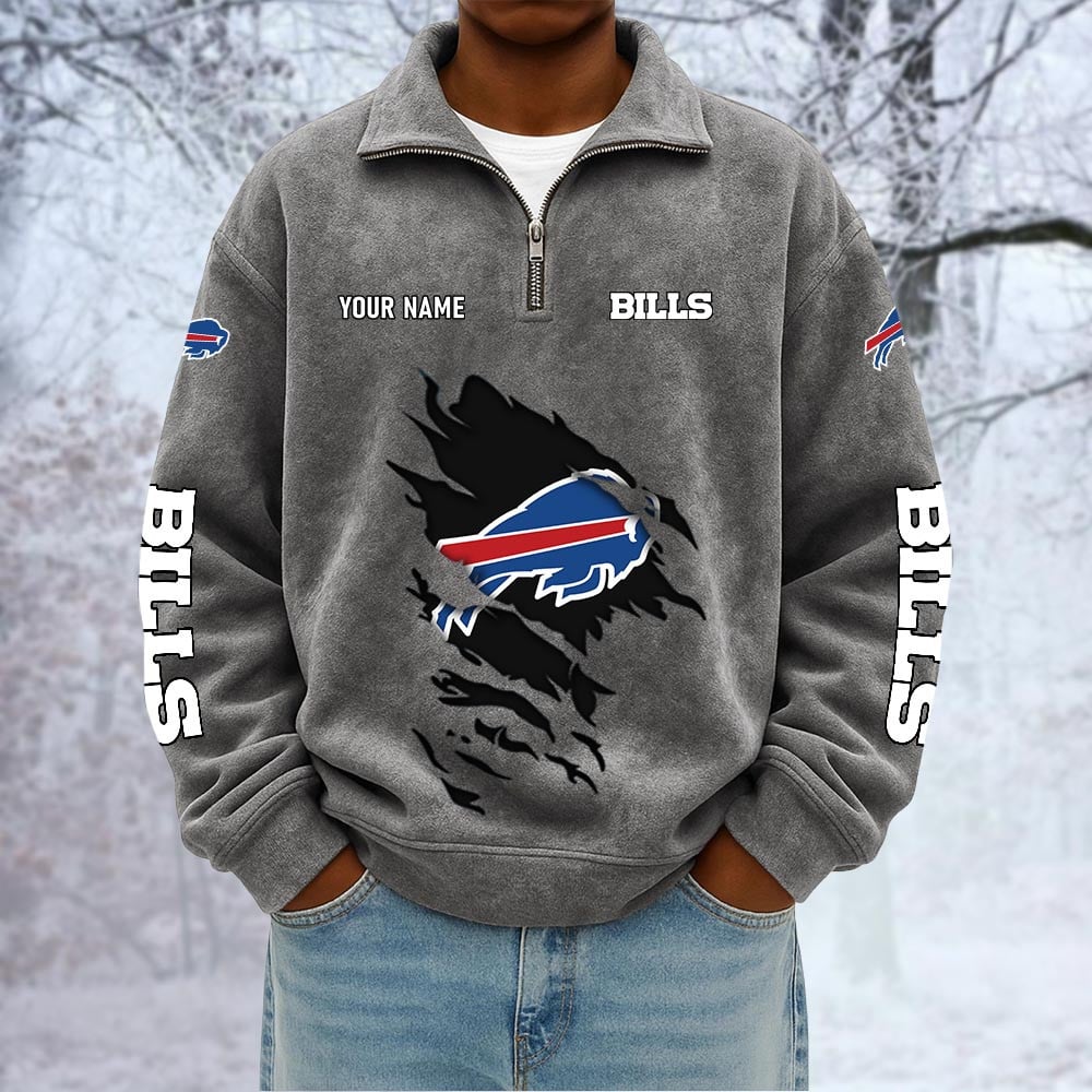 NFL x BUF Custom Name Half-zip Collar Suede Sweatshirt HLP HLPHUONG