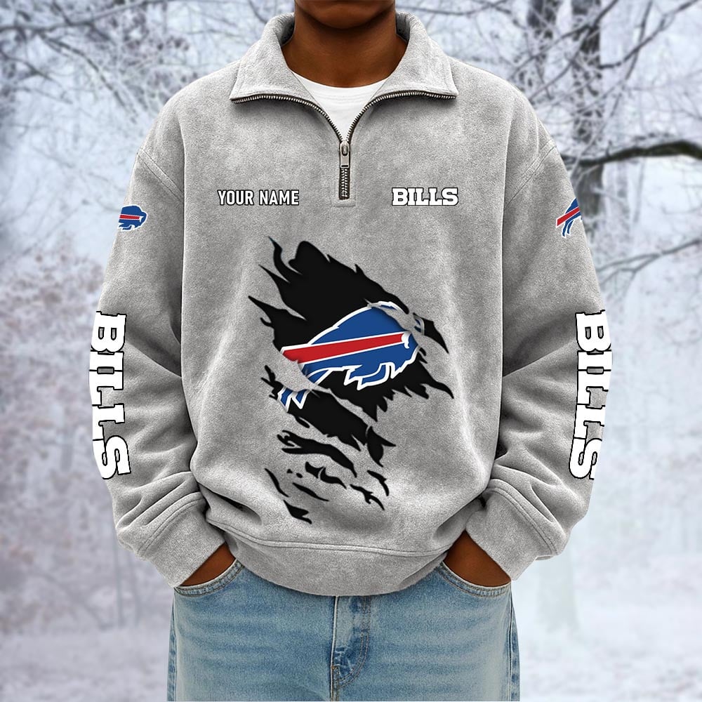 NFL x BUF Custom Name Half-zip Collar Suede Sweatshirt HLP HLPHUONG