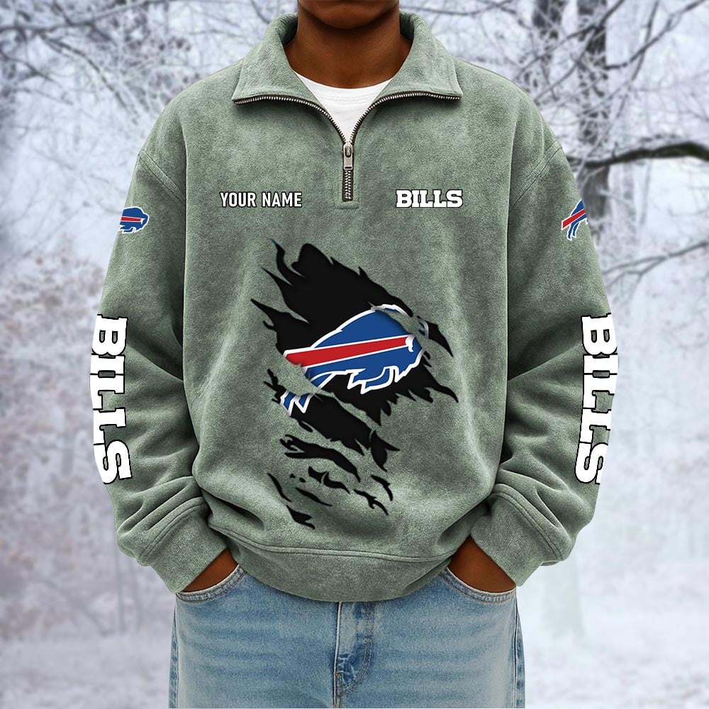 NFL x BUF Custom Name Half-zip Collar Suede Sweatshirt HLP HLPHUONG