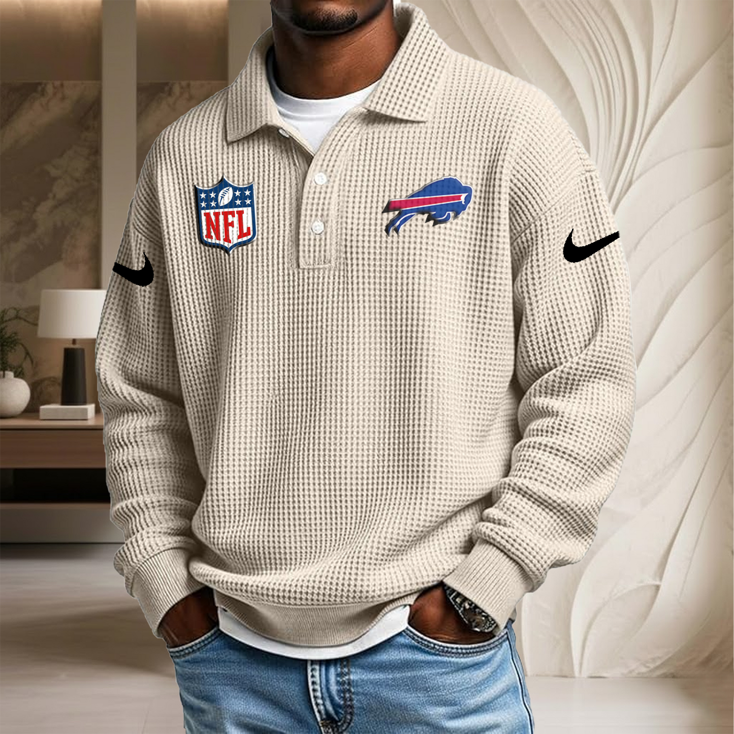NFL x BUF Waffle Three Button Lapel Polo HLP HLPHUONG