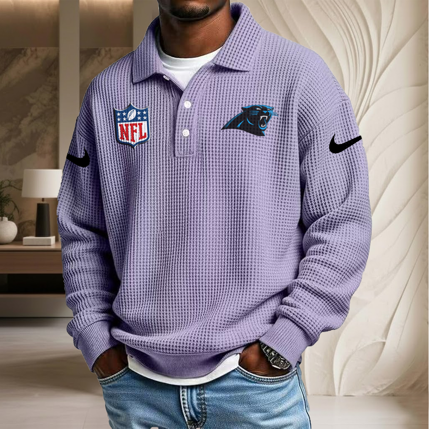NFL x CAR Waffle Three Button Lapel Polo HLP HLPHUONG