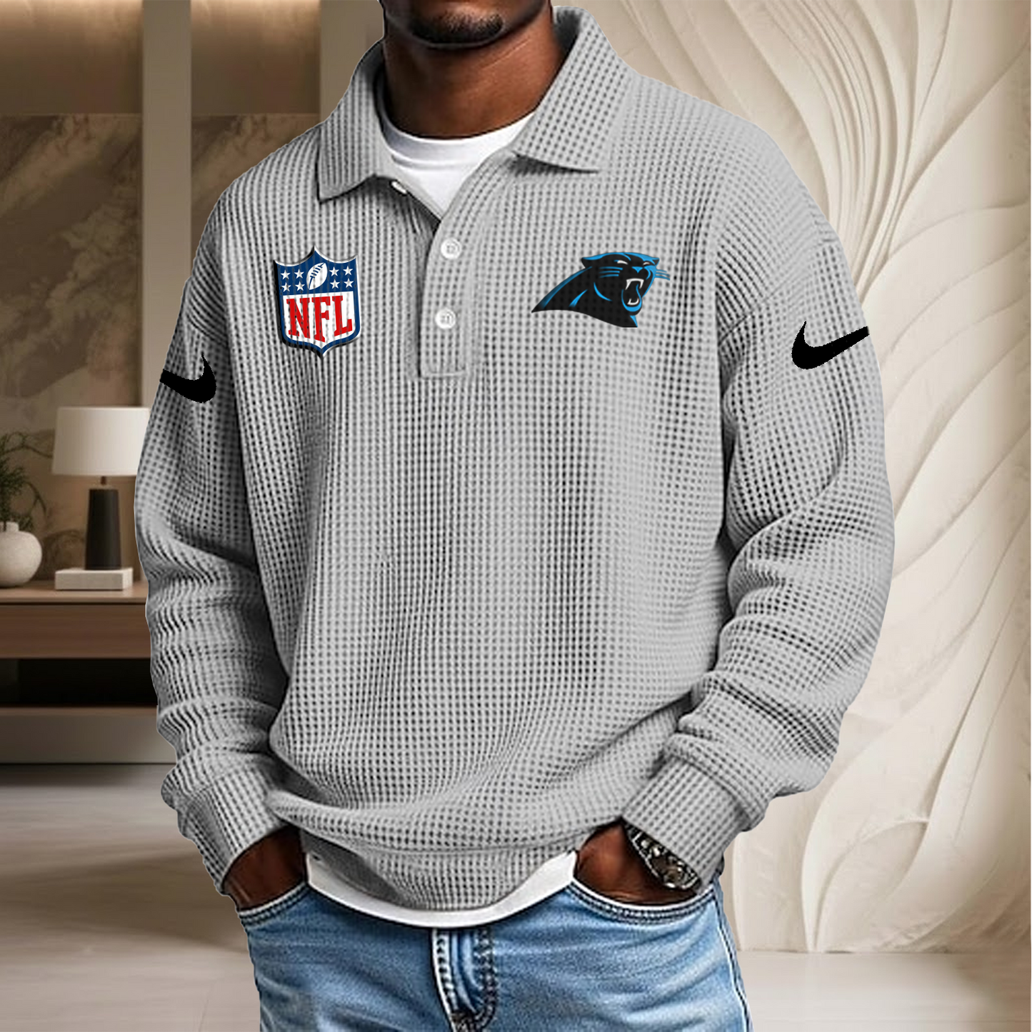 NFL x CAR Waffle Three Button Lapel Polo HLP HLPHUONG