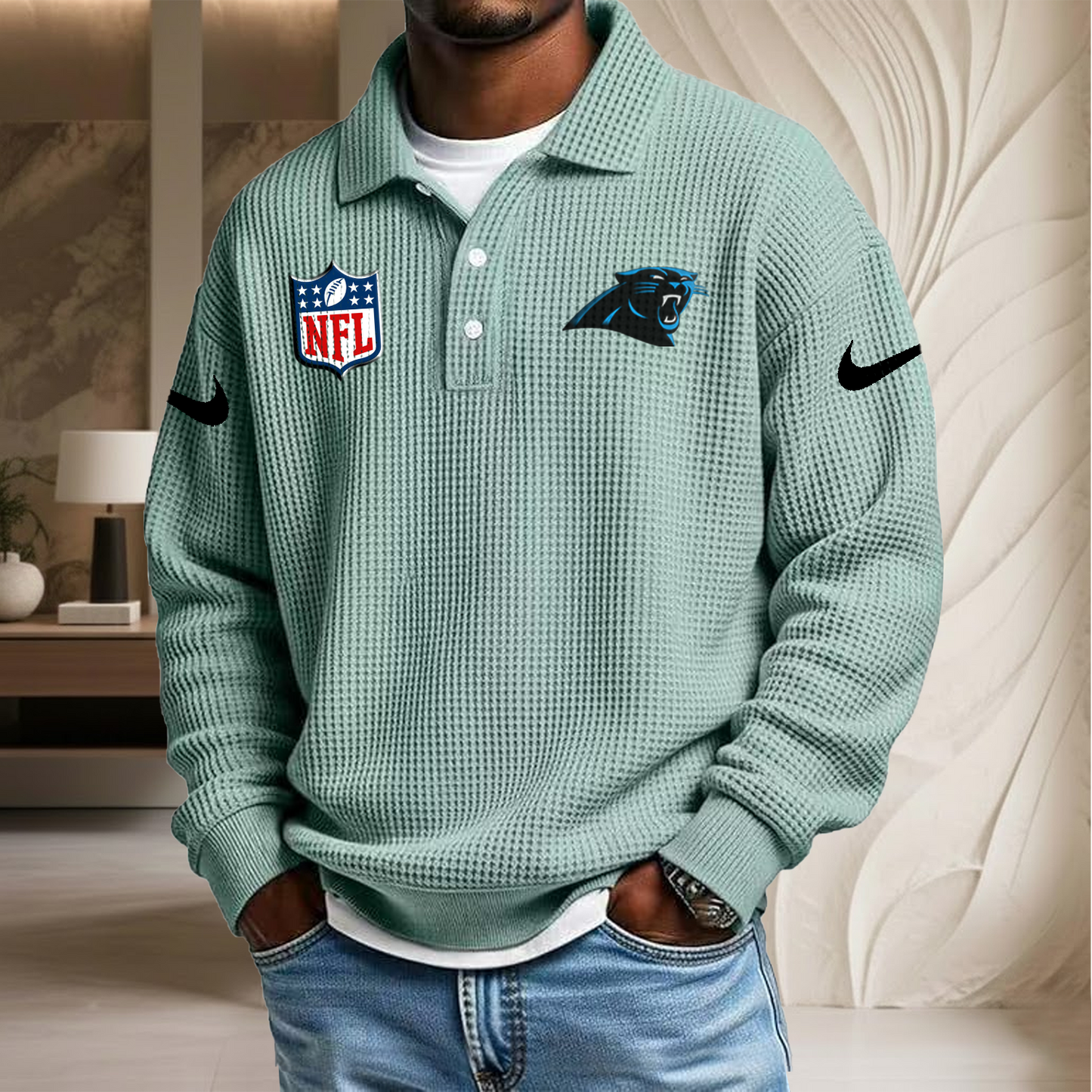 NFL x CAR Waffle Three Button Lapel Polo HLP HLPHUONG