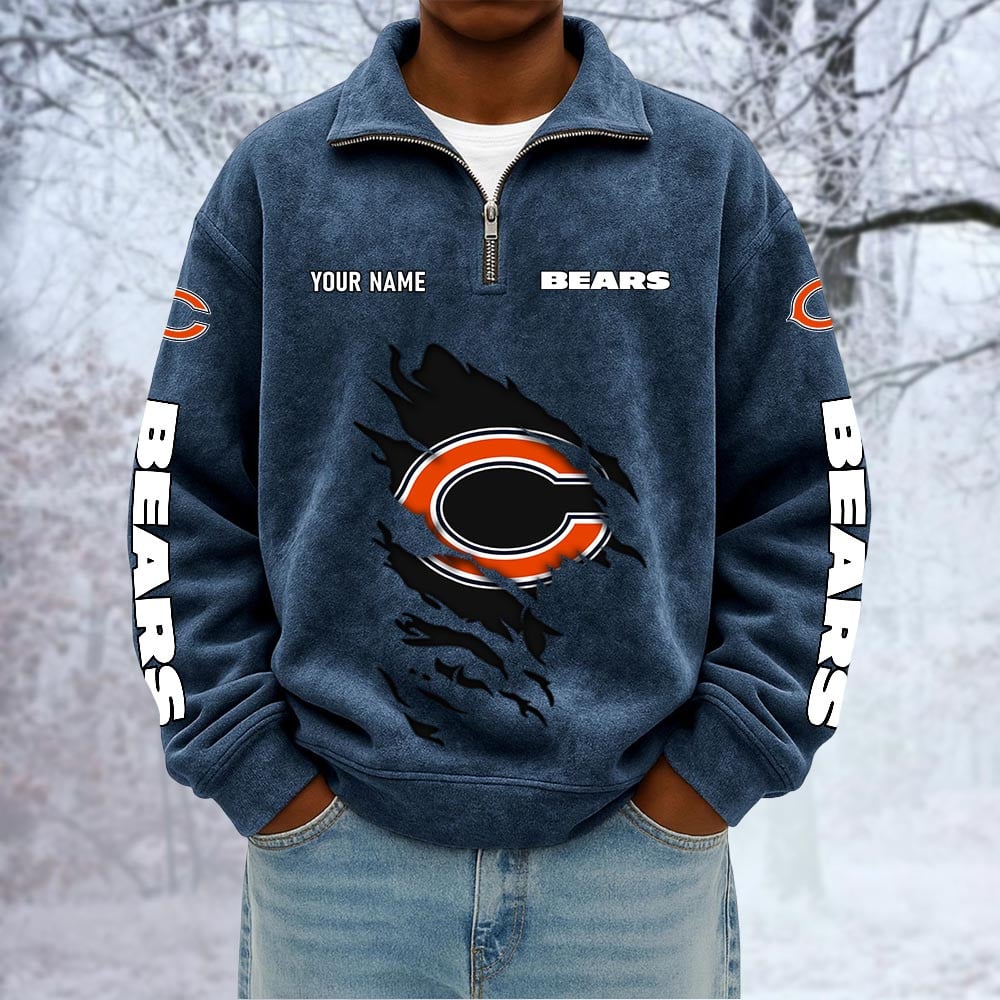 NFL x CHI Custom Name Half-zip Collar Suede Sweatshirt HLP HLPHUONG
