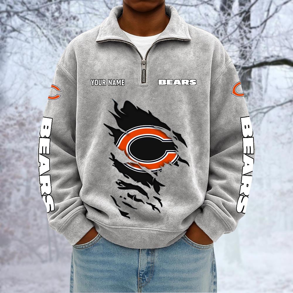 NFL x CHI Custom Name Half-zip Collar Suede Sweatshirt HLP HLPHUONG