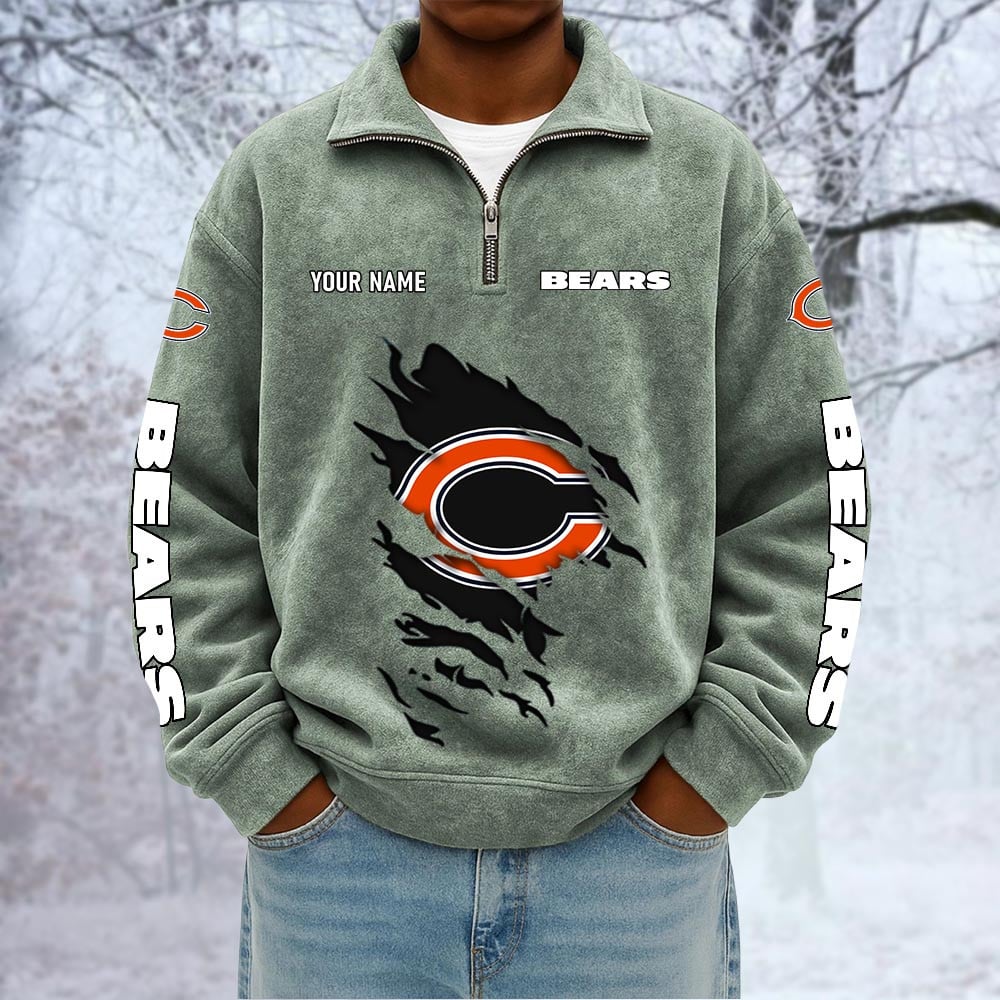NFL x CHI Custom Name Half-zip Collar Suede Sweatshirt HLP HLPHUONG