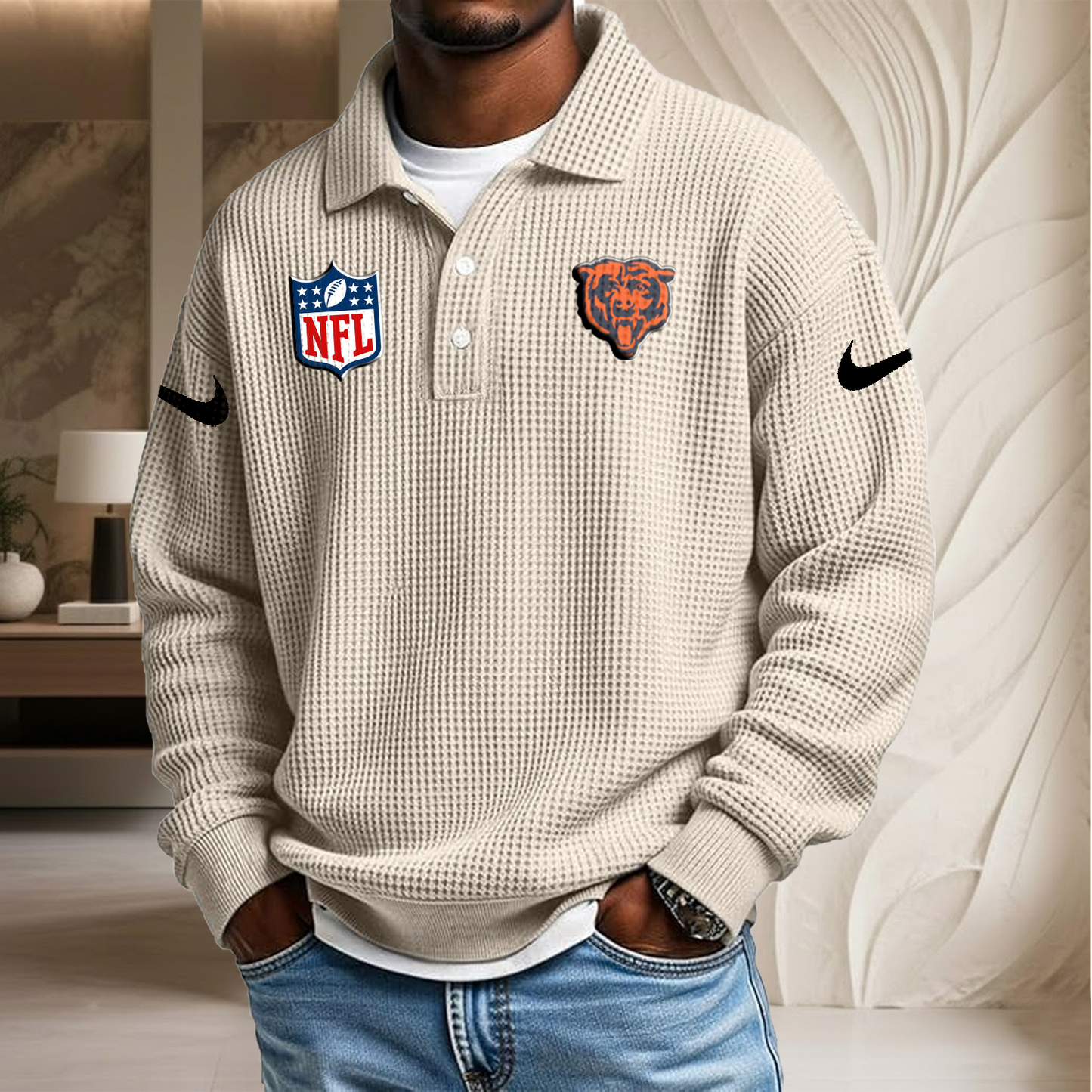 NFL x CHI Waffle Three Button Lapel Polo HLP HLPHUONG
