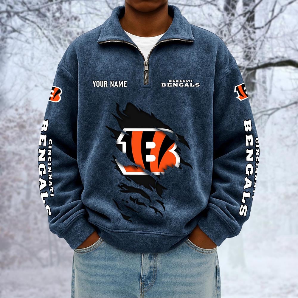 NFL x CIN Custom Name Half-zip Collar Suede Sweatshirt HLP HLPHUONG