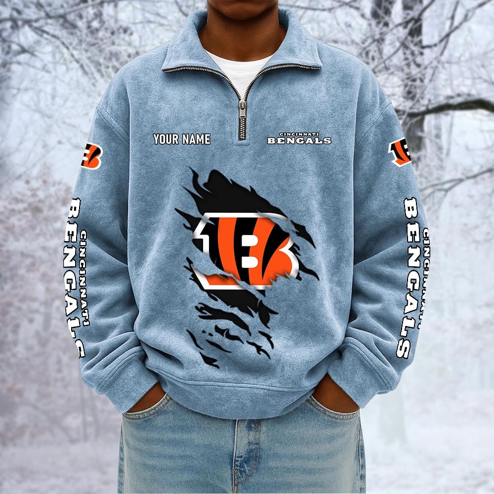 NFL x CIN Custom Name Half-zip Collar Suede Sweatshirt HLP HLPHUONG
