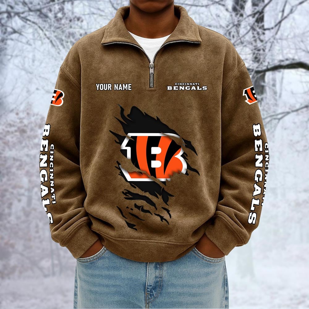 NFL x CIN Custom Name Half-zip Collar Suede Sweatshirt HLP HLPHUONG