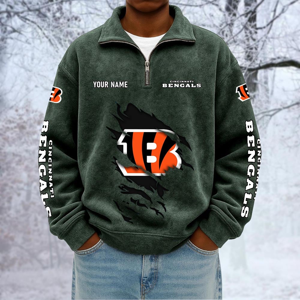NFL x CIN Custom Name Half-zip Collar Suede Sweatshirt HLP HLPHUONG