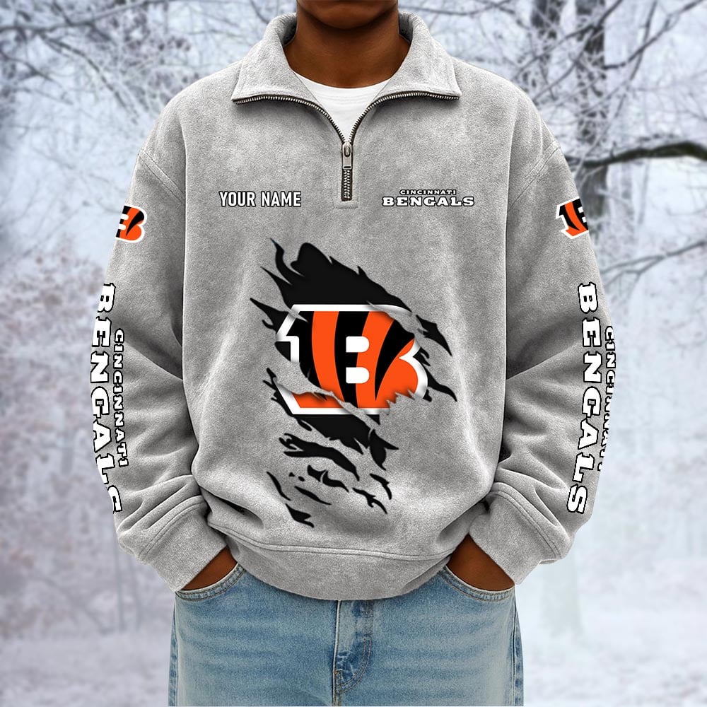 NFL x CIN Custom Name Half-zip Collar Suede Sweatshirt HLP HLPHUONG