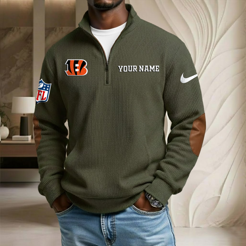 NFL x CIN Custom Name Stand Collar Half-zip Sweatshirt HLP HLPHUONG