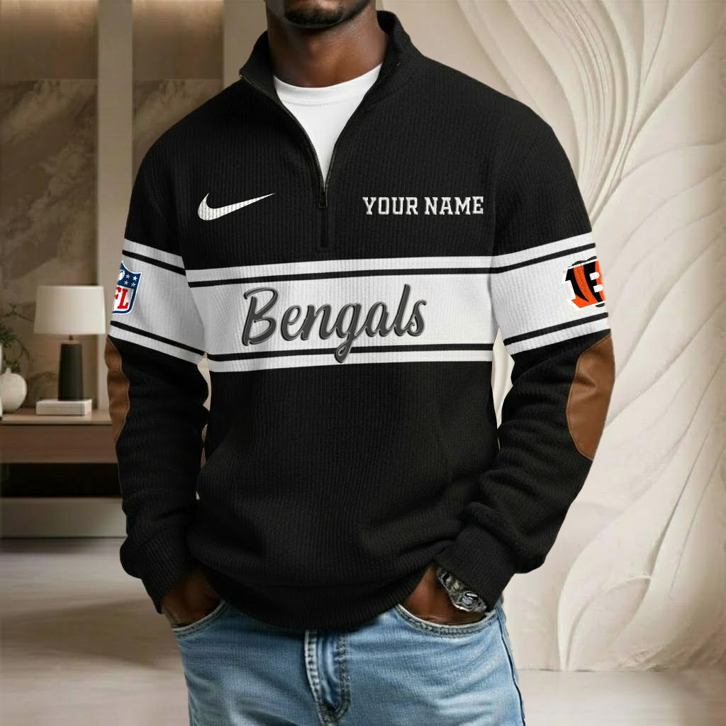 NFL x CIN Custom Name Stand Collar Half-zip Sweatshirt HLP HLPHUONG