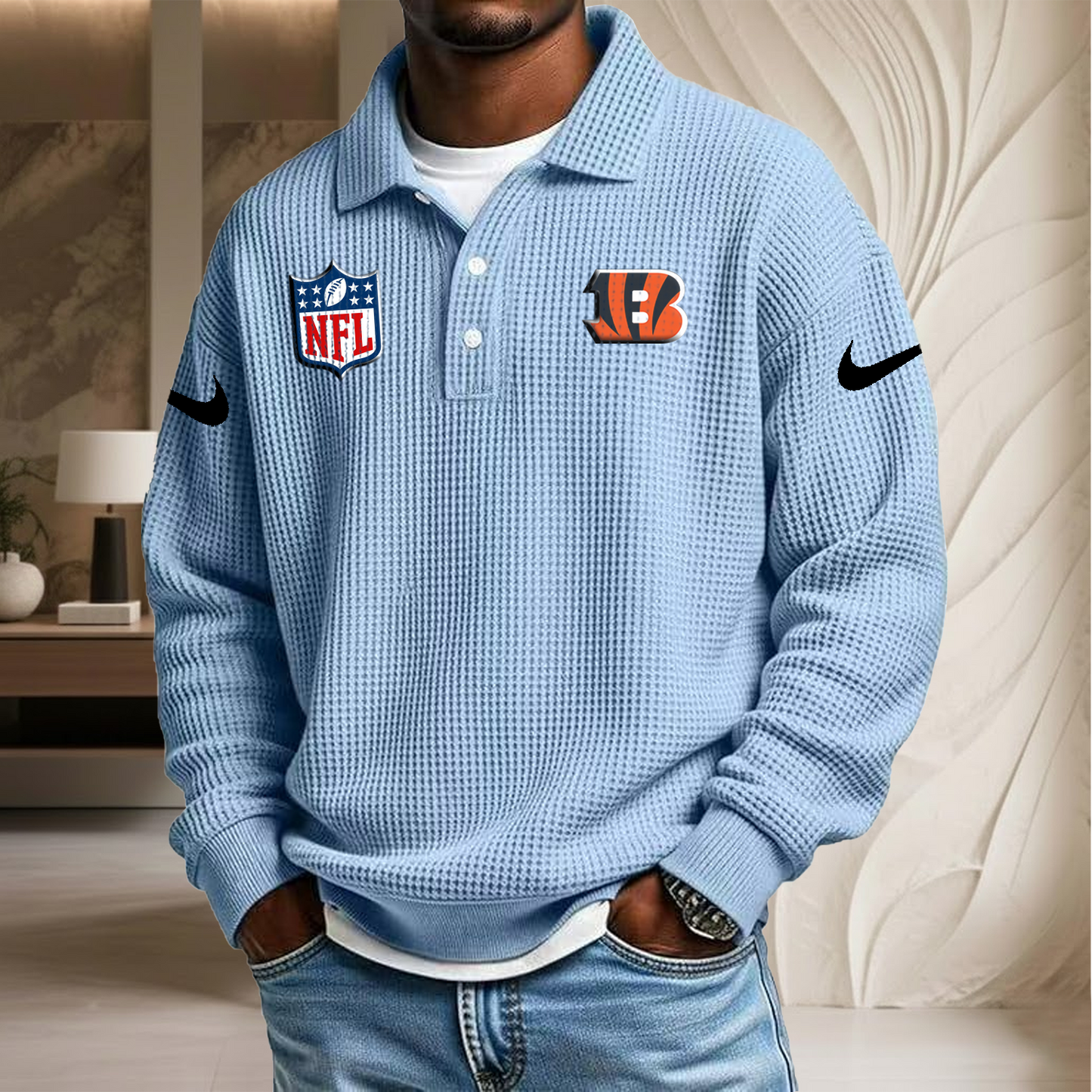 NFL x CIN Waffle Three Button Lapel Polo HLP HLPHUONG
