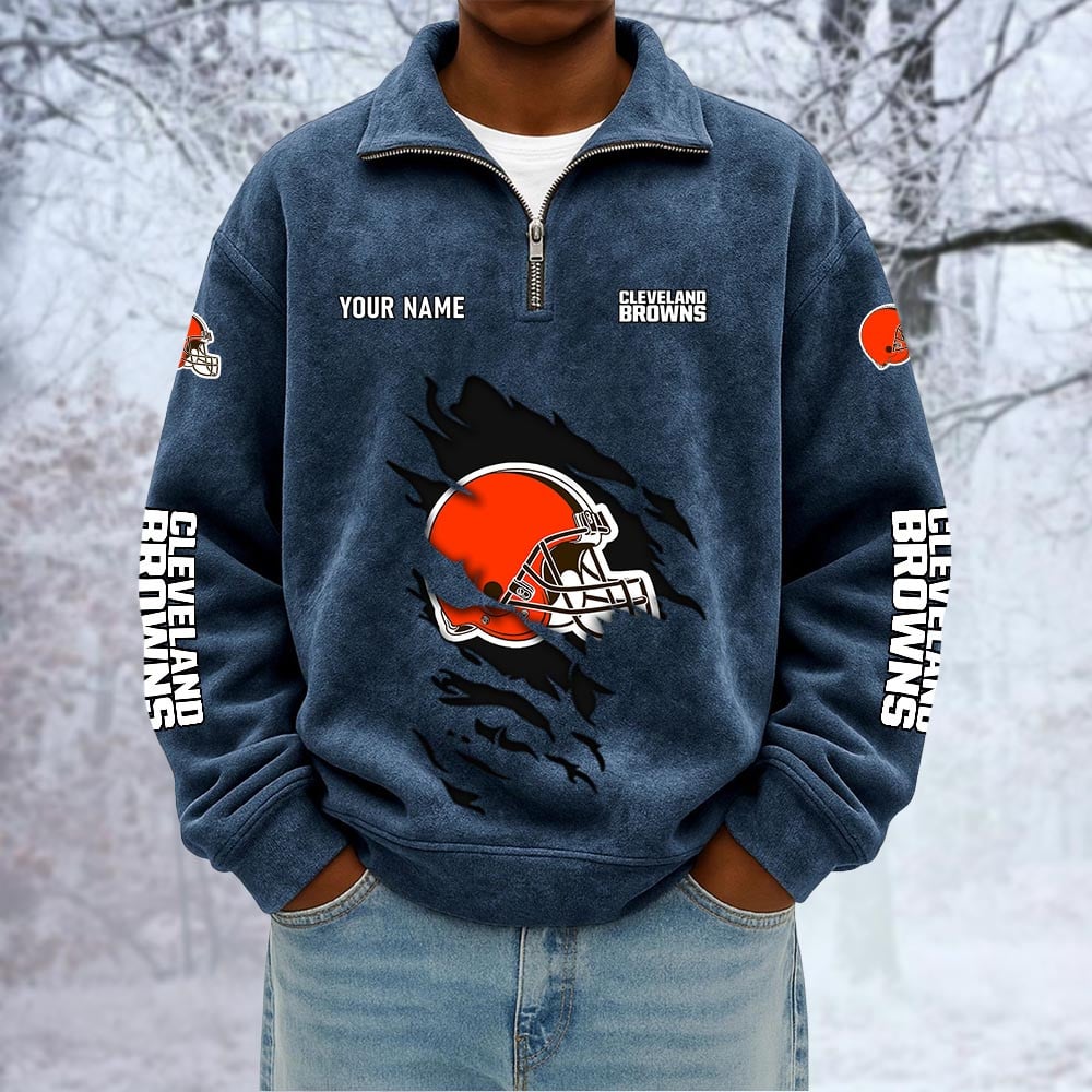 NFL x CLE Custom Name Half-zip Collar Suede Sweatshirt HLP HLPHUONG