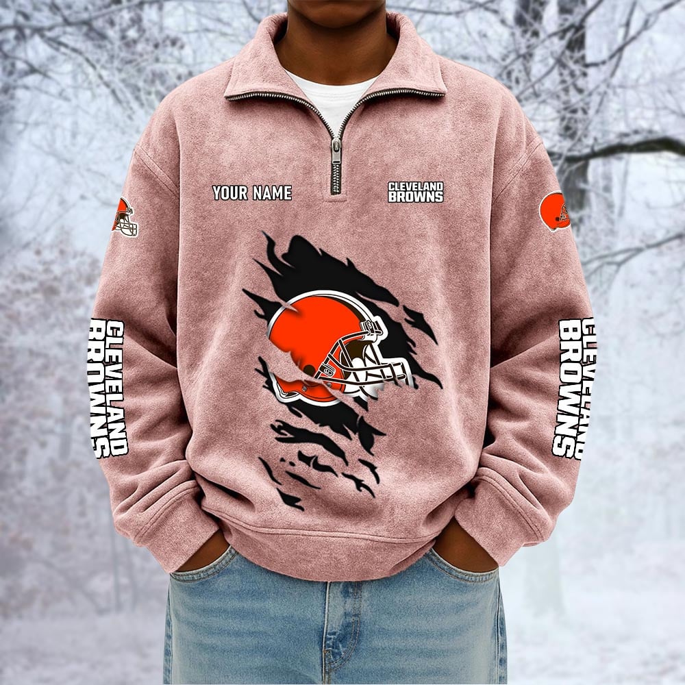 NFL x CLE Custom Name Half-zip Collar Suede Sweatshirt HLP HLPHUONG