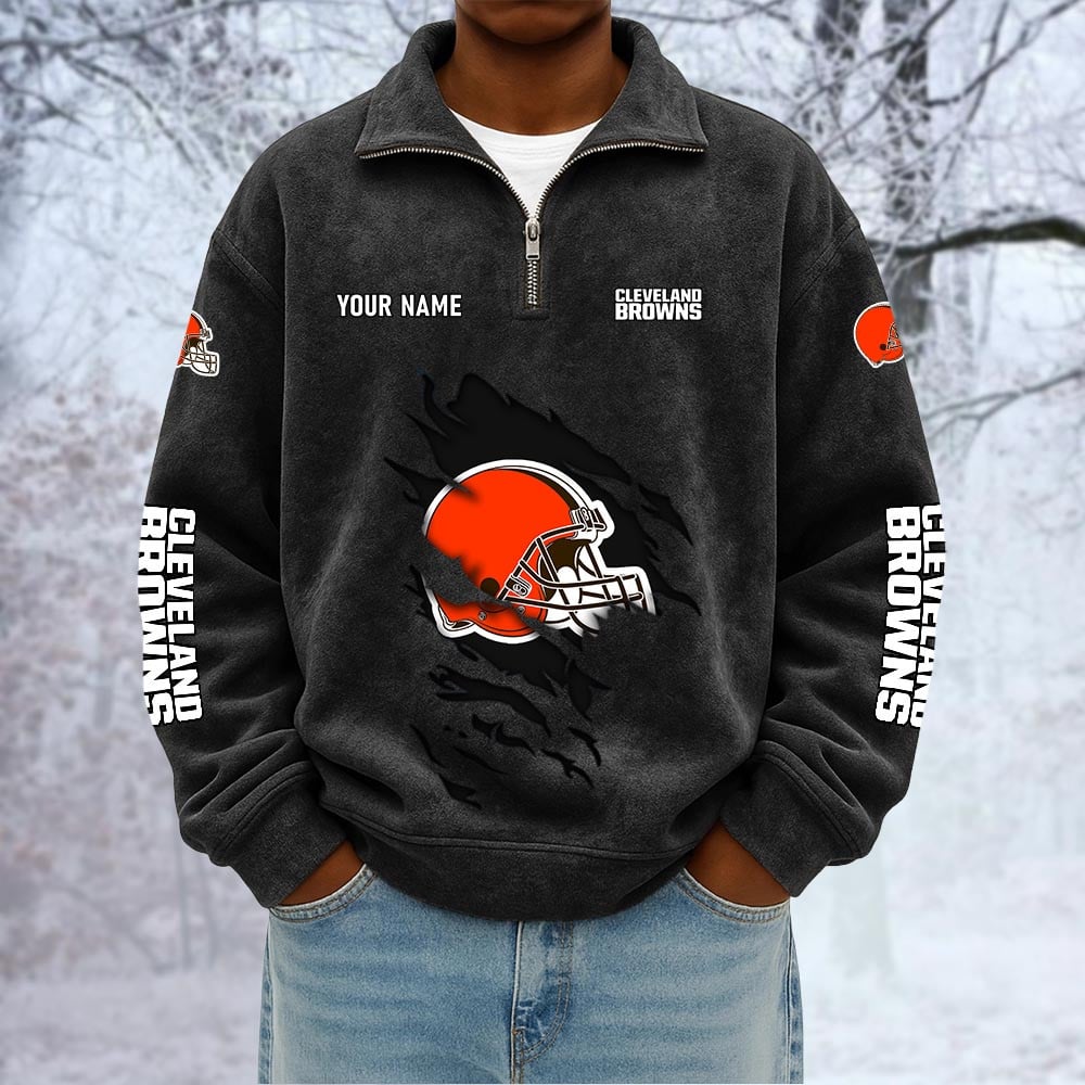 NFL x CLE Custom Name Half-zip Collar Suede Sweatshirt HLP HLPHUONG