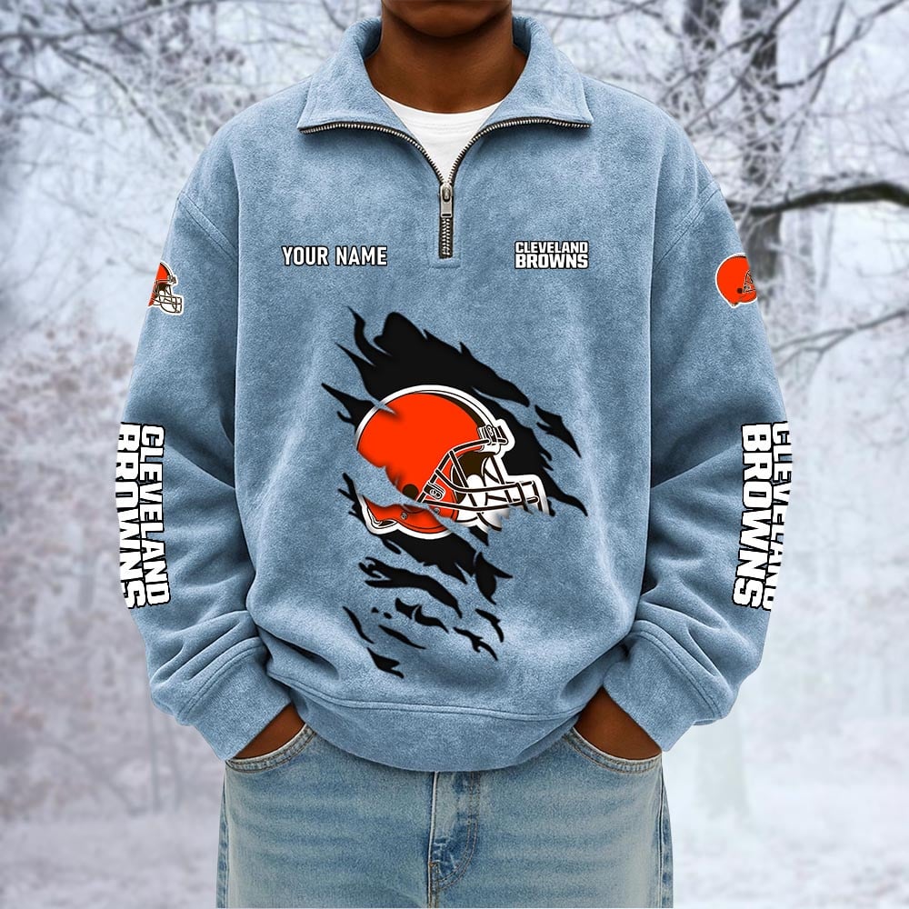 NFL x CLE Custom Name Half-zip Collar Suede Sweatshirt HLP HLPHUONG