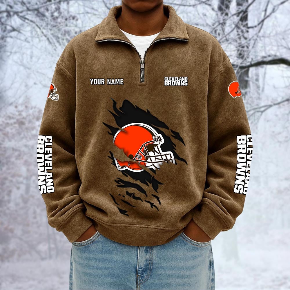 NFL x CLE Custom Name Half-zip Collar Suede Sweatshirt HLP HLPHUONG