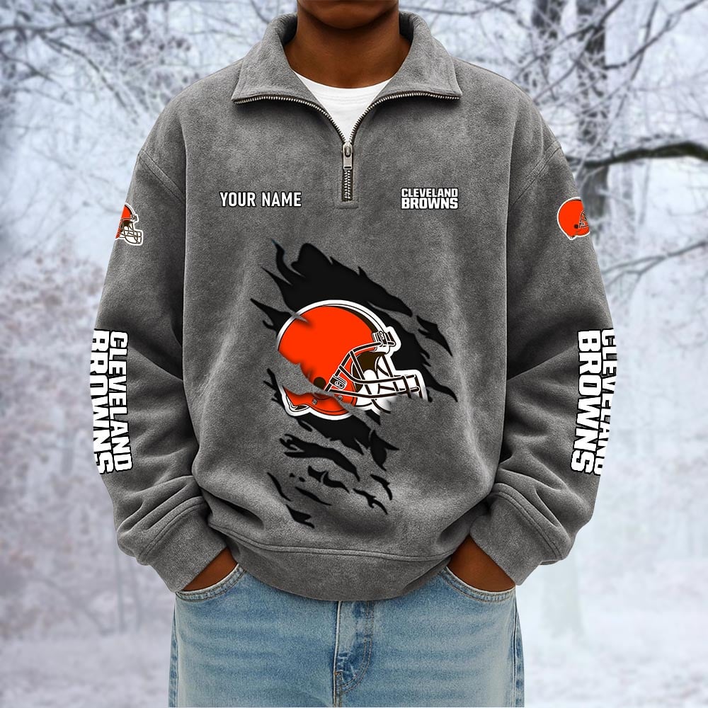 NFL x CLE Custom Name Half-zip Collar Suede Sweatshirt HLP HLPHUONG