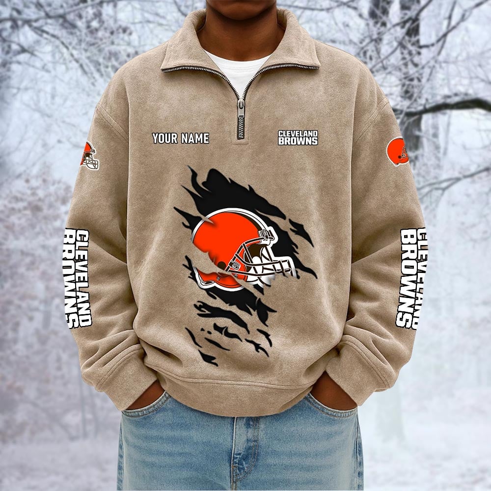 NFL x CLE Custom Name Half-zip Collar Suede Sweatshirt HLP HLPHUONG