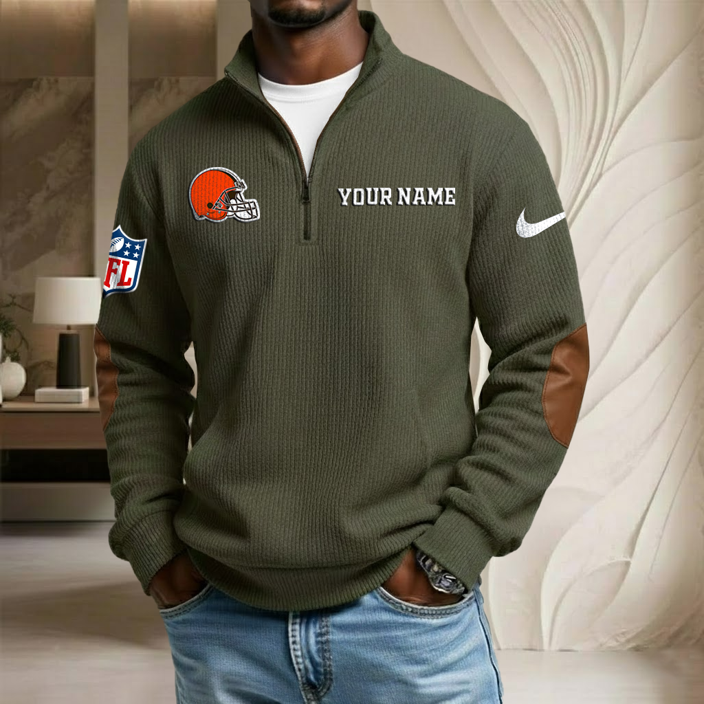 NFL x CLE Custom Name Stand Collar Half-zip Sweatshirt HLP HLPHUONG