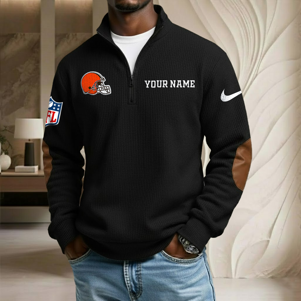 NFL x CLE Custom Name Stand Collar Half-zip Sweatshirt HLP HLPHUONG