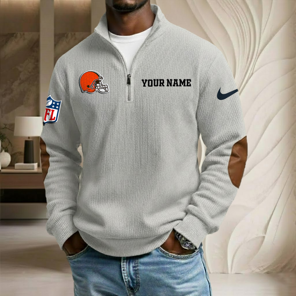 NFL x CLE Custom Name Stand Collar Half-zip Sweatshirt HLP HLPHUONG