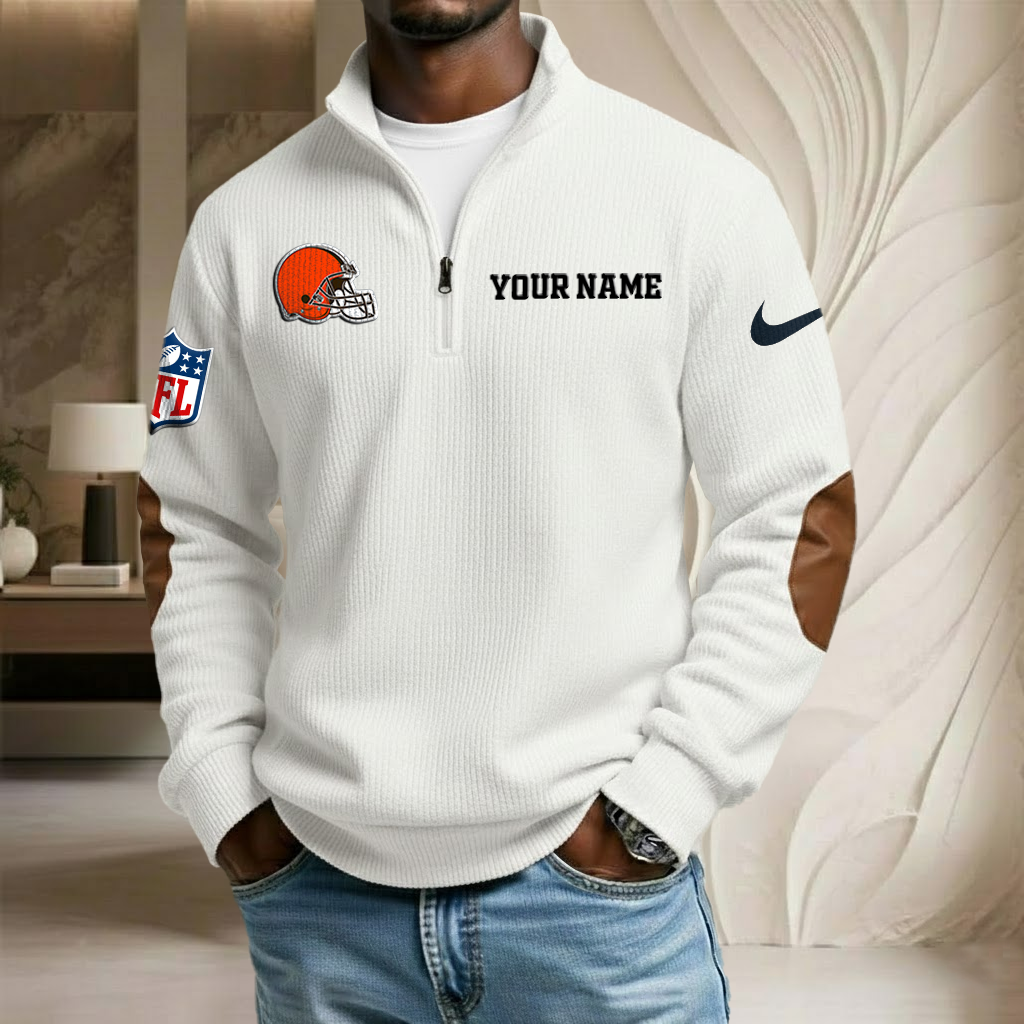 NFL x CLE Custom Name Stand Collar Half-zip Sweatshirt HLP HLPHUONG