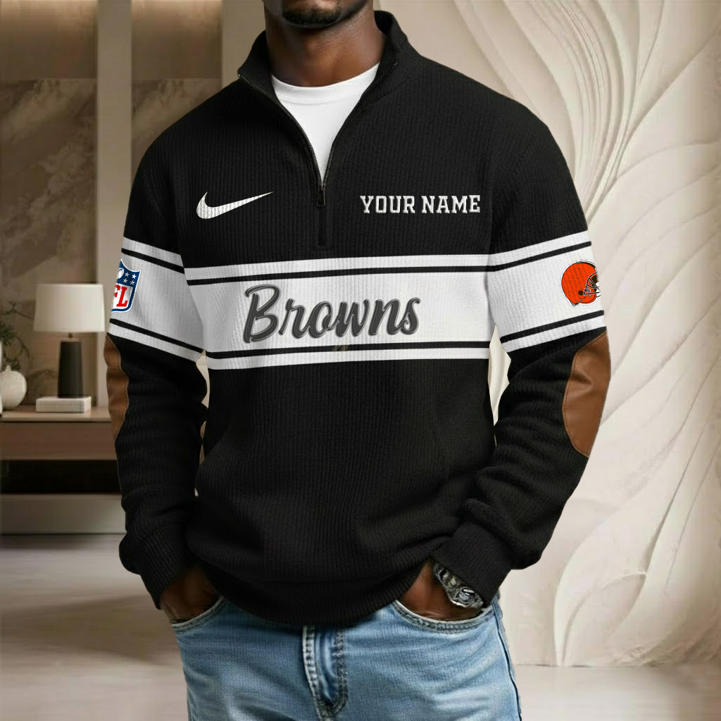 NFL x CLE Custom Name Stand Collar Half-zip Sweatshirt HLP HLPHUONG