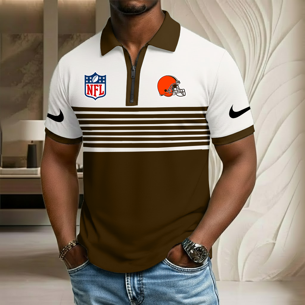 NFL x CLE Sport Zip Polo Golf Shirt HLP 250226 HLPHUONG