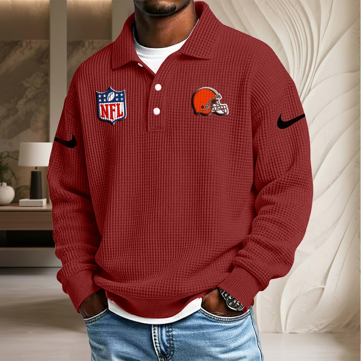 NFL x CLE Waffle Three Button Lapel Polo HLP HLPHUONG