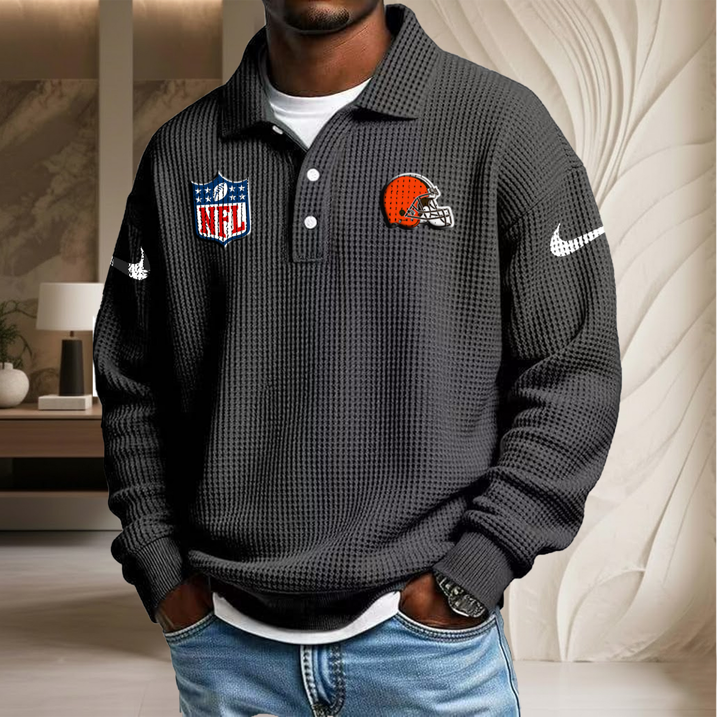 NFL x CLE Waffle Three Button Lapel Polo HLP HLPHUONG