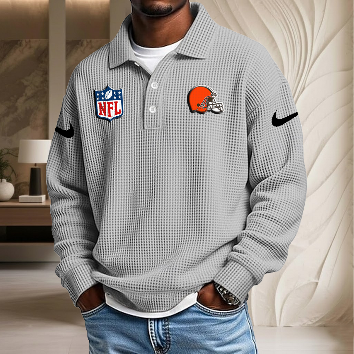 NFL x CLE Waffle Three Button Lapel Polo HLP HLPHUONG