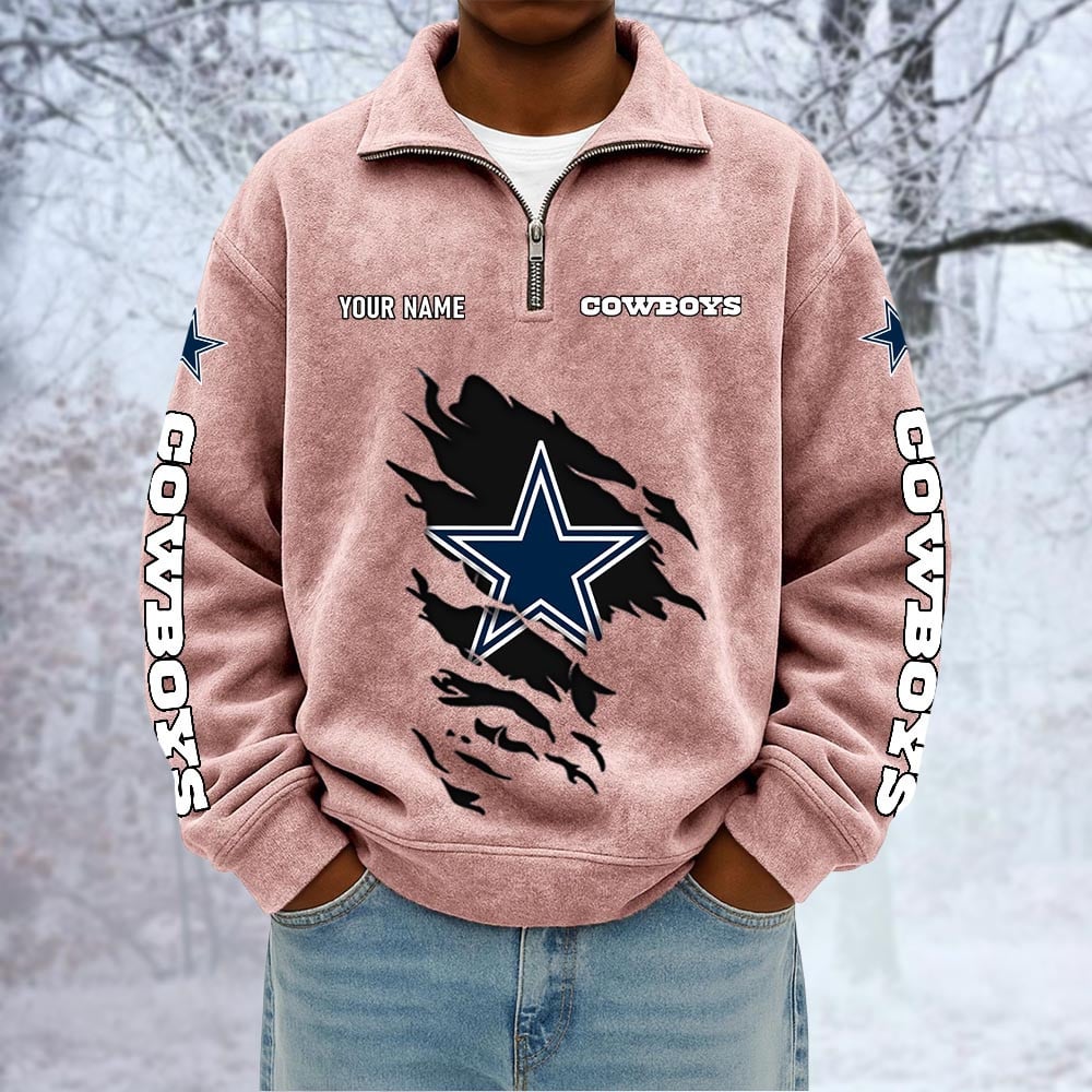 NFL x DAL Custom Name Half-zip Collar Suede Sweatshirt HLP HLPHUONG