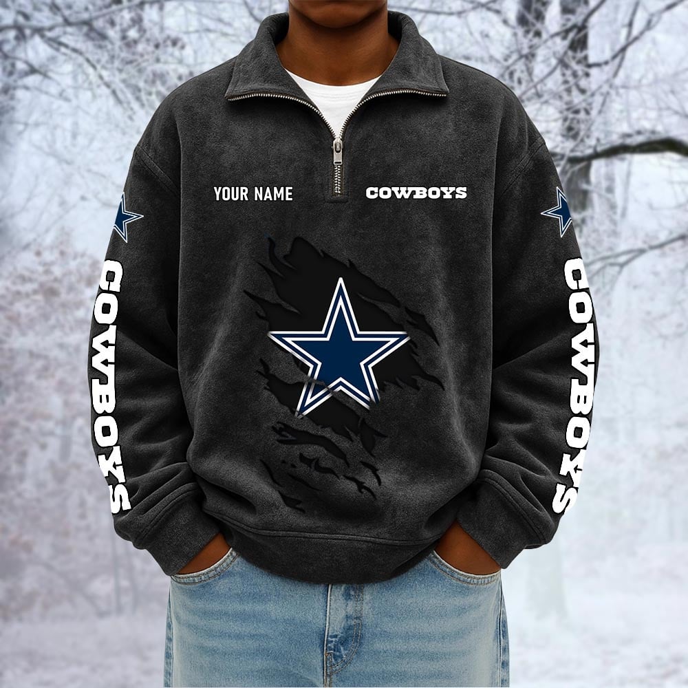 NFL x DAL Custom Name Half-zip Collar Suede Sweatshirt HLP HLPHUONG