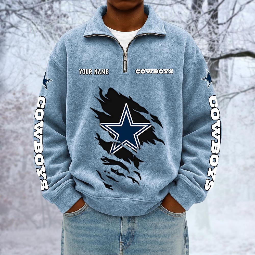 NFL x DAL Custom Name Half-zip Collar Suede Sweatshirt HLP HLPHUONG