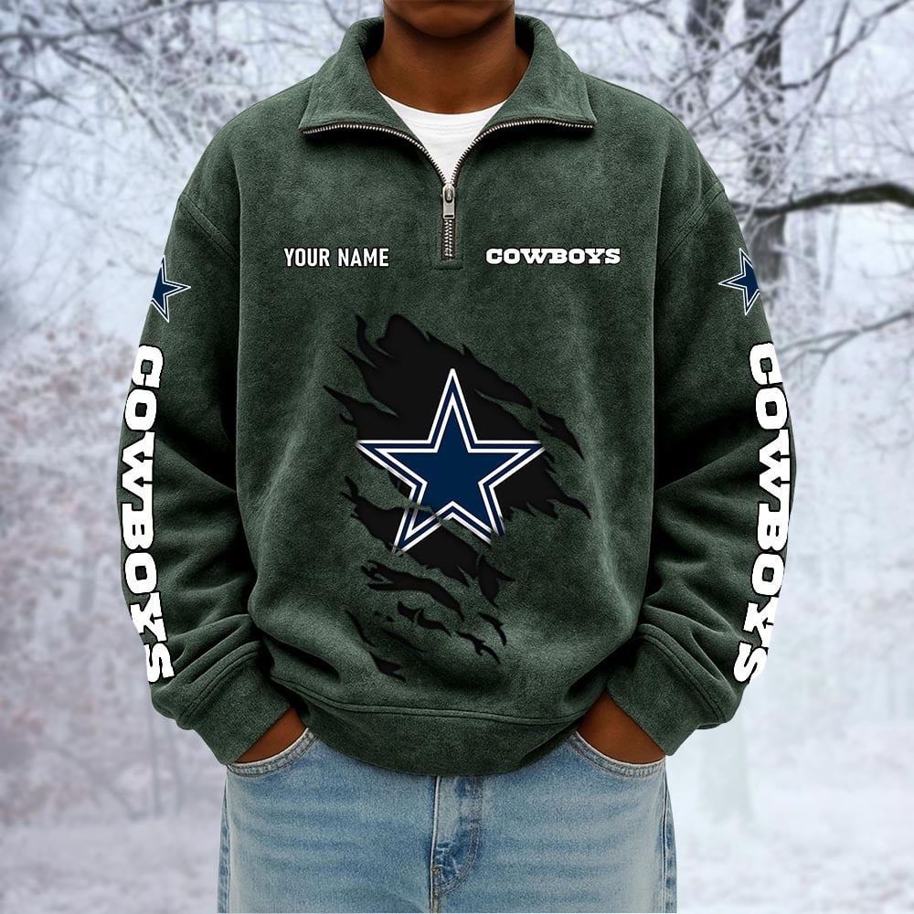 NFL x DAL Custom Name Half-zip Collar Suede Sweatshirt HLP HLPHUONG