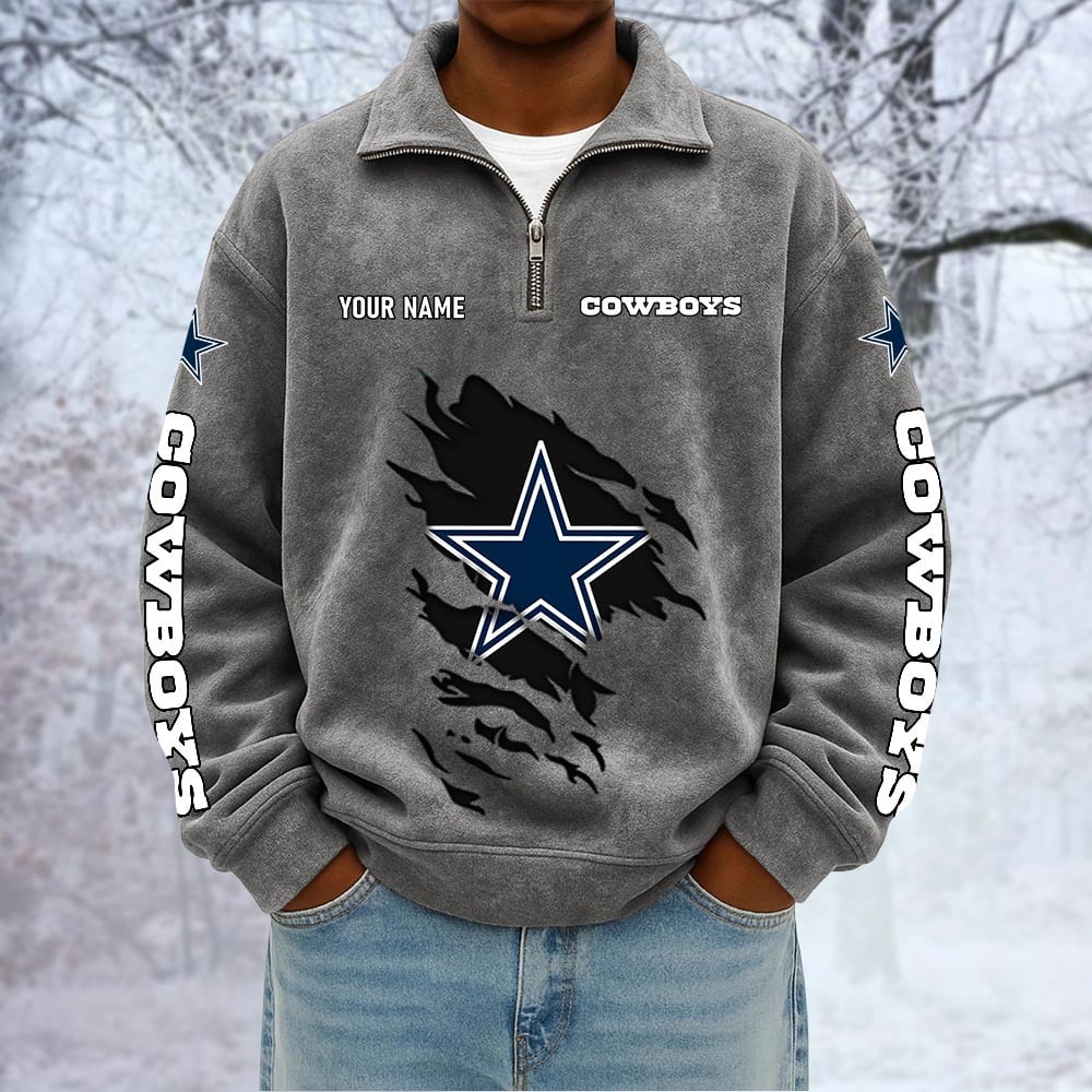 NFL x DAL Custom Name Half-zip Collar Suede Sweatshirt HLP HLPHUONG