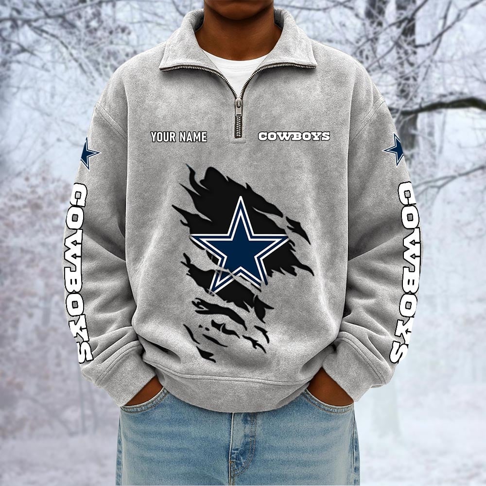 NFL x DAL Custom Name Half-zip Collar Suede Sweatshirt HLP HLPHUONG