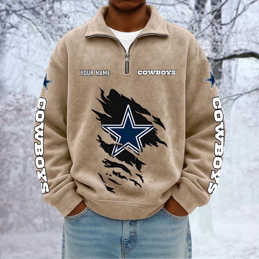 NFL x DAL Custom Name Half-zip Collar Suede Sweatshirt HLP HLPHUONG
