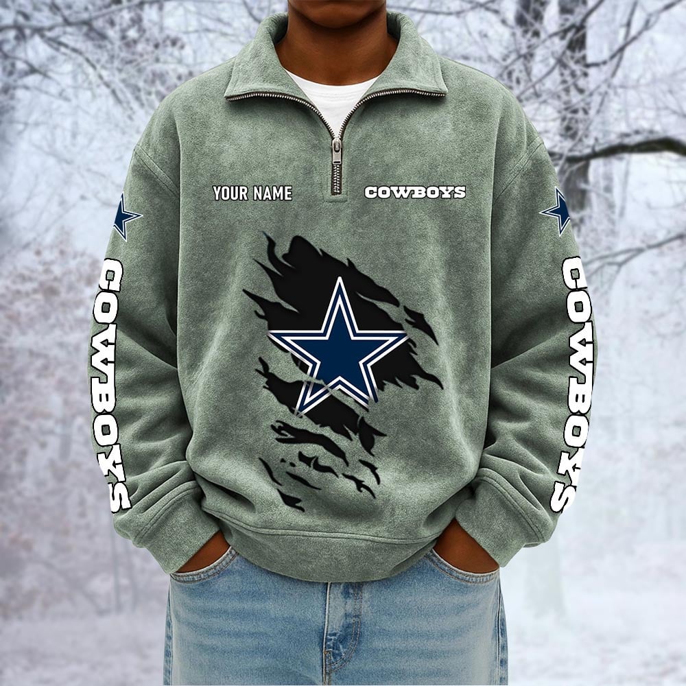 NFL x DAL Custom Name Half-zip Collar Suede Sweatshirt HLP HLPHUONG