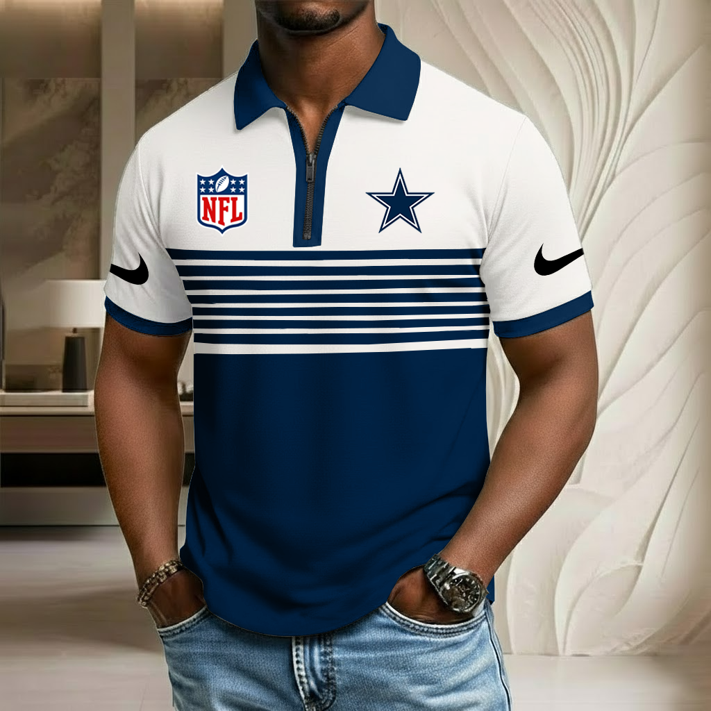 NFL x DAL Sport Zip Polo Golf Shirt HLP 250226 HLPHUONG