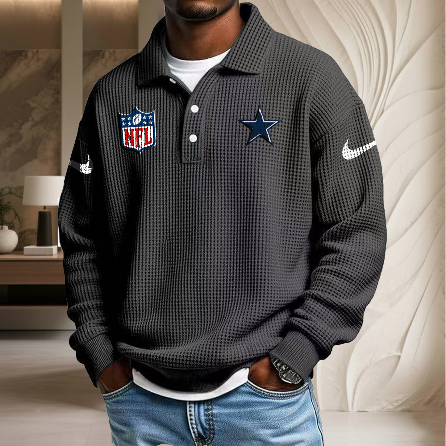 NFL x DAL Waffle Three Button Lapel Polo HLP HLPHUONG