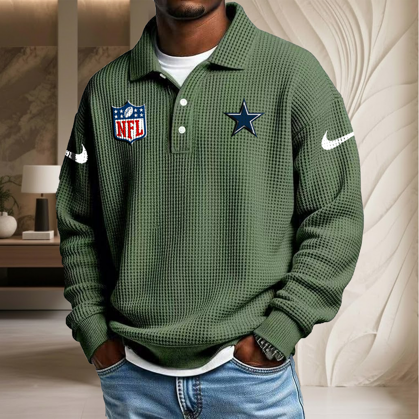 NFL x DAL Waffle Three Button Lapel Polo HLP HLPHUONG